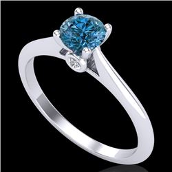 0.56 CTW Fancy Intense Blue Diamond Solitaire Art Deco Ring 18K White Gold - REF-81W8F - 38188