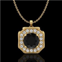 1.54 CTW Fancy Black Diamond Solitaire Art Deco Stud Necklace 18K Yellow Gold - REF-120Y2K - 38292