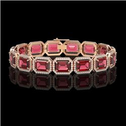 36.51 CTW Tourmaline & Diamond Halo Bracelet 10K Rose Gold - REF-537H5A - 41541