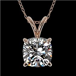 1 CTW Certified VS/SI Quality Cushion Cut Diamond Necklace 10K Rose Gold - REF-267W8F - 33199
