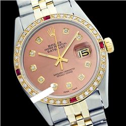 Rolex Men's Two Tone 14K Gold/SS, QuickSet, Diam Dial & Diam/Ruby Bezel - REF-557X6Y