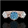 Image 2 : 3.06 CTW Fancy Intense Blue Diamond Art Deco 3 Stone Ring 18K Rose Gold - REF-390W9F - 37391