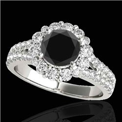 2.01 CTW Certified VS Black Diamond Solitaire Halo Ring 10K White Gold - REF-102Y2K - 33934