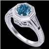 0.84 CTW Fancy Intense Blue Diamond Solitaire Art Deco Ring 18K White Gold - REF-161K8W - 37929