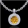 1.1 CTW Intense Fancy Yellow Diamond Art Deco Stud Necklace 18K White Gold - REF-167X6T - 38001