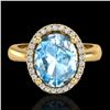 3 CTW Sky Blue Topaz & Micro Pave VS/SI Diamond Ring Halo 18K Yellow Gold - REF-50X9T - 21099