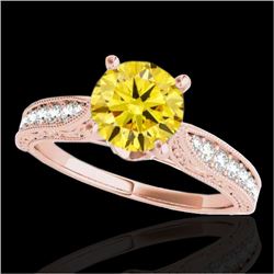 1.5 CTW Certified Si Intense Yellow Diamond Solitaire Antique Ring 10K Rose Gold - REF-221N8Y - 3473