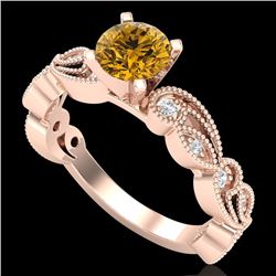 1.01 CTW Intense Fancy Yellow Diamond Engagement Art Deco Ring 18K Rose Gold - REF-143T6M - 38275