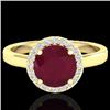 Image 1 : 2 CTW Ruby & Halo VS/SI Diamond Micro Pave Ring Solitaire 18K Yellow Gold - REF-58M2H - 21642