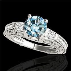 1.38 CTW Si Certified Blue Diamond Solitaire Antique Ring 10K White Gold - REF-174X5T - 34644