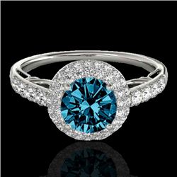 1.65 CTW Si Certified Fancy Blue Diamond Solitaire Halo Ring 10K White Gold - REF-178A2X - 33702