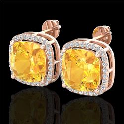 12 CTW Citrine & Micro Pave Halo VS/SI Diamond Earrings Solitaire 14K Rose Gold - REF-75A5X - 23059