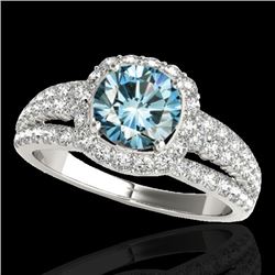 2.25 CTW Si Certified Fancy Blue Diamond Solitaire Halo Ring 10K White Gold - REF-245K5W - 34012