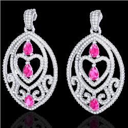 7 CTW Sapphire Pink & Micro Pave VS/SI Diamond Heart Earrings 18K White Gold - REF-381Y8K - 21156