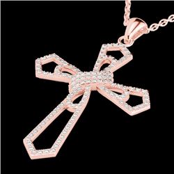 1 CTW Micro Pave VS/SI Diamond Cross Necklace 14K Rose Gold - REF-100Y8K - 22578