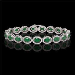 15.2 CTW Emerald & Diamond Halo Bracelet 10K White Gold - REF-255F3N - 40451