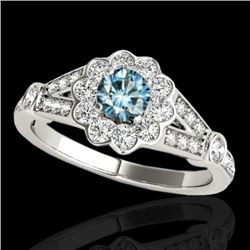 1.9 CTW Si Certified Fancy Blue Diamond Solitaire Halo Ring 10K White Gold - REF-227H3A - 34040