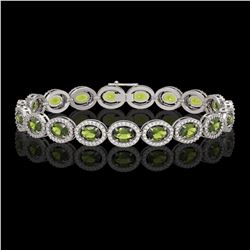 13.87 CTW Tourmaline & Diamond Halo Bracelet 10K White Gold - REF-271W6F - 40472