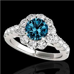 2.35 CTW Si Certified Fancy Blue Diamond Solitaire Halo Ring 10K White Gold - REF-218T2M - 33549