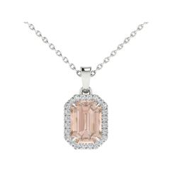 4.50 CTW Morganite And Micro Pave VS/SI Diamond Halo Necklace 18K White Gold - REF-88Y8K - 21364