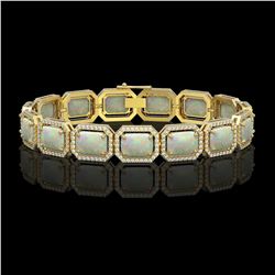 24.37 CTW Opal & Diamond Halo Bracelet 10K Yellow Gold - REF-372F8N - 41539