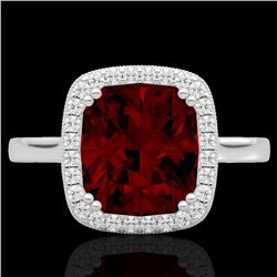 3 CTW Garnet & Micro Pave VS/SI Diamond Halo Ring 18K White Gold - REF-48H5A - 22843