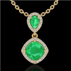 3.50 CTW Emerald & Micro VS/SI Diamond Necklace Designer Halo 10K Yellow Gold - REF-63F6N - 20545