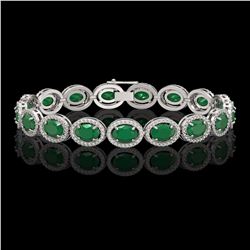 22.89 CTW Emerald & Diamond Halo Bracelet 10K White Gold - REF-291Y5K - 40601