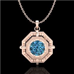 0.75 CTW Fancy Intense Blue Diamond Solitaire Art Deco Necklace 18K Rose Gold - REF-121X8T - 37461
