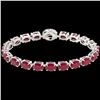 Image 2 : 37 CTW Ruby & VS/SI Diamond Eternity Tennis Micro Halo Bracelet 14K White Gold - REF-272W8F - 23438