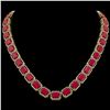 Image 1 : 84.94 CTW Ruby & Diamond Halo Necklace 10K Yellow Gold - REF-930A2X - 41479