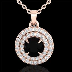 1 CTW Micro Pave VS/SI Diamond Necklace Double Halo 14K Rose Gold - REF-58T2M - 21536