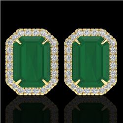 10.40 CTW Emerald & Micro Pave VS/SI Diamond Halo Earrings 18K Yellow Gold - REF-142H4A - 21225