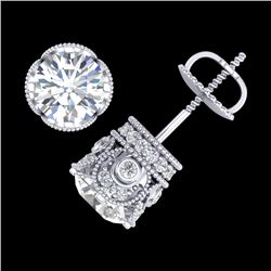 3 CTW VS/SI Diamond Solitaire Art Deco Stud Earrings 18K White Gold - REF-586H6A - 36860
