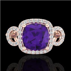 3.75 CTW Amethyst & Micro VS/SI Diamond Ring 14K Rose Gold - REF-54X9T - 22996