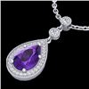 Image 1 : 2.25 CTW Amethyst & Micro Pave VS/SI Diamond Necklace Designer 18K White Gold - REF-46W2F - 23127