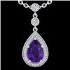 Image 2 : 2.25 CTW Amethyst & Micro Pave VS/SI Diamond Necklace Designer 18K White Gold - REF-46W2F - 23127