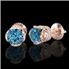 Image 2 : 1.85 CTW Fancy Intense Blue Diamond Art Deco Stud Earrings 18K Rose Gold - REF-172M8H - 37412