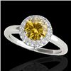 Image 1 : 1.43 CTW Certified Si/I Fancy Intense Yellow Diamond Solitaire Halo Ring 10K White Gold - REF-169W3F