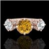 Image 2 : 3.06 CTW Intense Fancy Yellow Diamond Art Deco 3 Stone Ring 18K Rose Gold - REF-390T9M - 37393