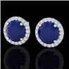 4 CTW Sapphire & Halo VS/SI Diamond Micro Pave Earrings Solitaire 18K White Gold - REF-67M3H - 21503