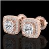 1.25 CTW Cushion Cut VS/SI Diamond Art Deco Stud Earrings 18K Rose Gold - REF-218A2X - 37035