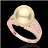 Image 2 : 0.30 CTW Micro Pave VS/SI Diamond & Golden Pearl Designer Ring 14K Rose Gold - REF-50H8A - 22626
