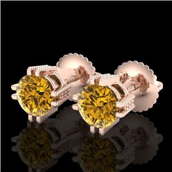 1.07 CTW Intense Fancy Yellow Diamond Art Deco Stud Earrings 18K Rose Gold - REF-172H8A - 37540