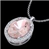Image 2 : 2.75 CTW Morganite & Micro VS/SI Diamond Halo Solitaire Necklace 18K White Gold - REF-82W8F - 20593
