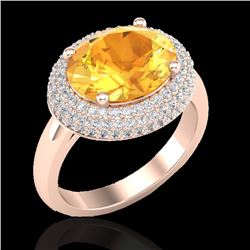 4 CTW Citrine & Micro Pave VS/SI Diamond Ring 14K Rose Gold - REF-89X8T - 20910