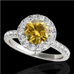 1.75 CTW Certified Si/I Fancy Intense Yellow Diamond Solitaire Halo Ring 10K White Gold - REF-178F2N