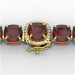 35 CTW Garnet & Micro VS/SI Diamond Halo Designer Bracelet 14K Yellow Gold - REF-134K2W - 23311