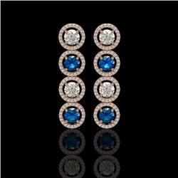 5.42 CTW Blue & White Diamond Designer Earrings 18K Rose Gold - REF-685W3F - 42594