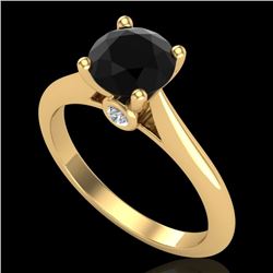 1.36 CTW Fancy Black Diamond Solitaire Engagement Art Deco Ring 18K Yellow Gold - REF-89A3X - 38208
